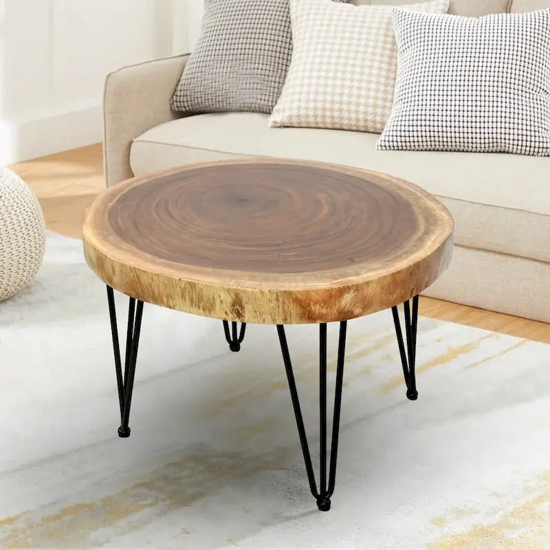 Table basse ronde en bois massif naturel