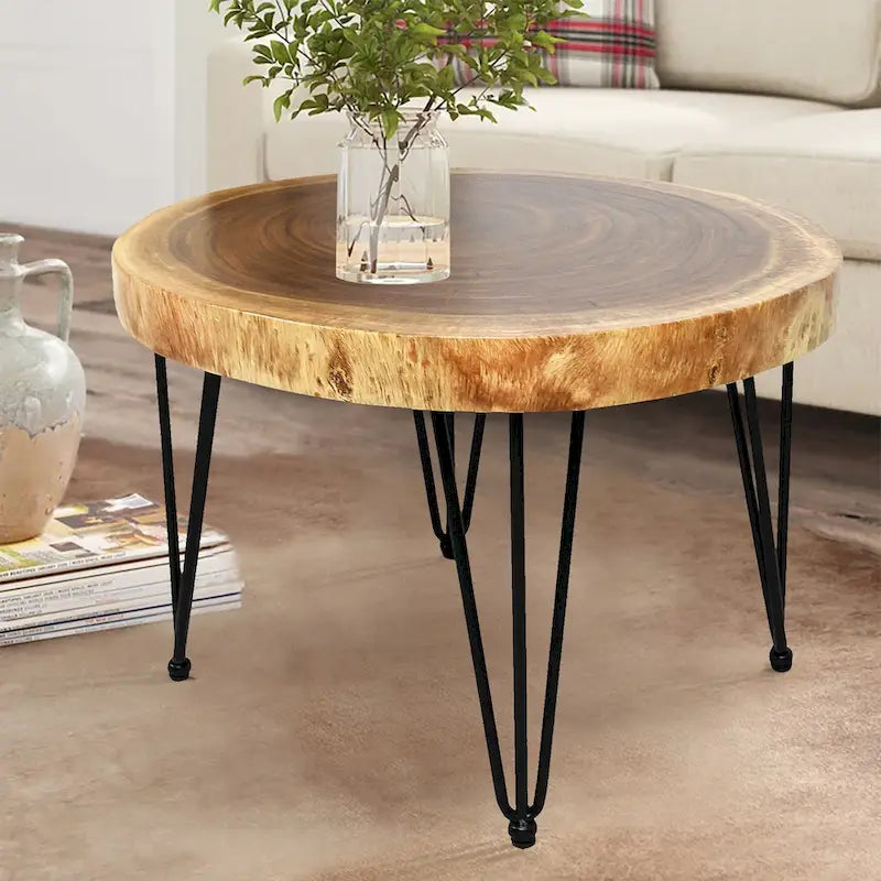 Table basse ronde en bois massif naturel