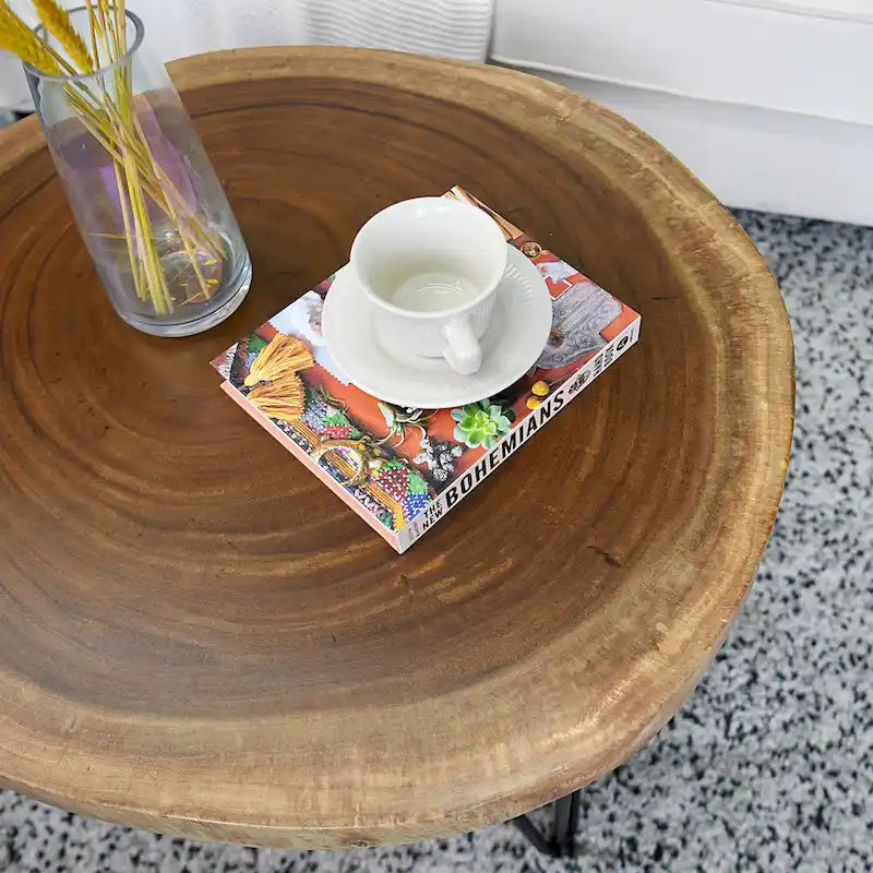 Table basse ronde en bois massif naturel