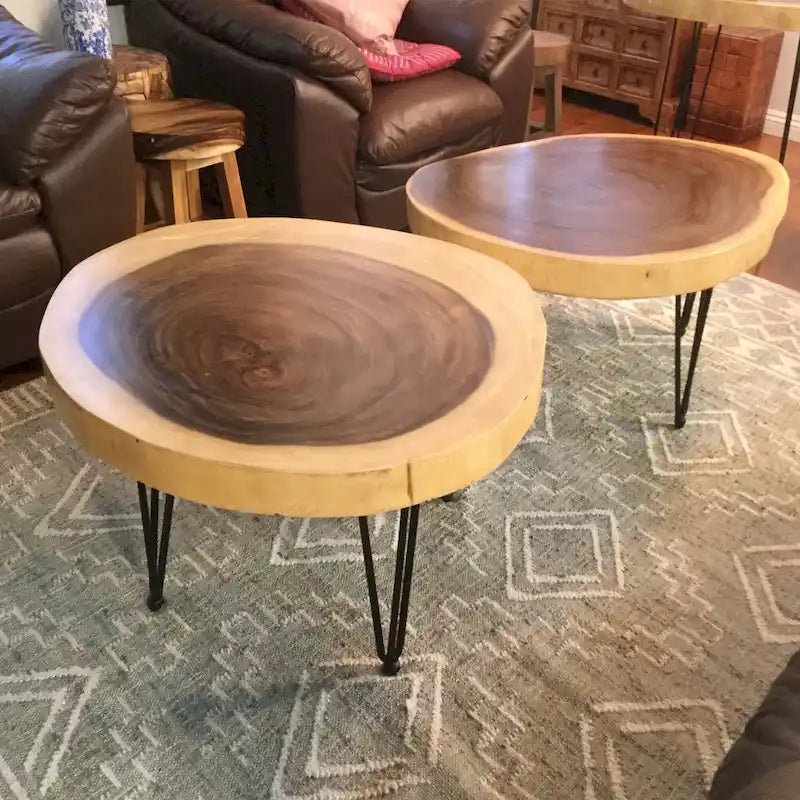 Table basse ronde en bois massif naturel