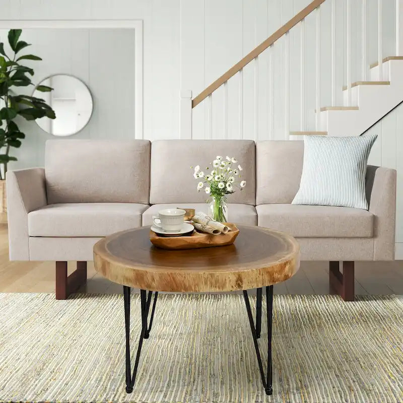 Table basse ronde en bois massif naturel