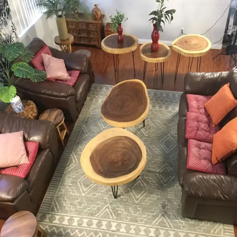 Table basse ronde en bois massif naturel
