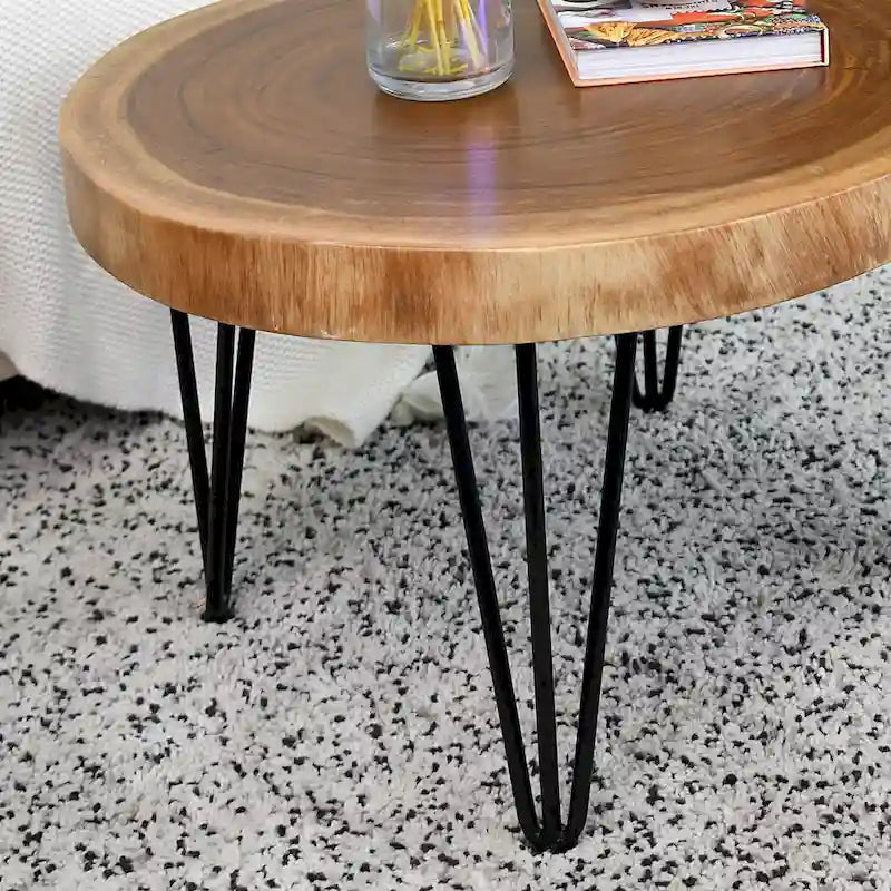 Table basse ronde en bois massif naturel