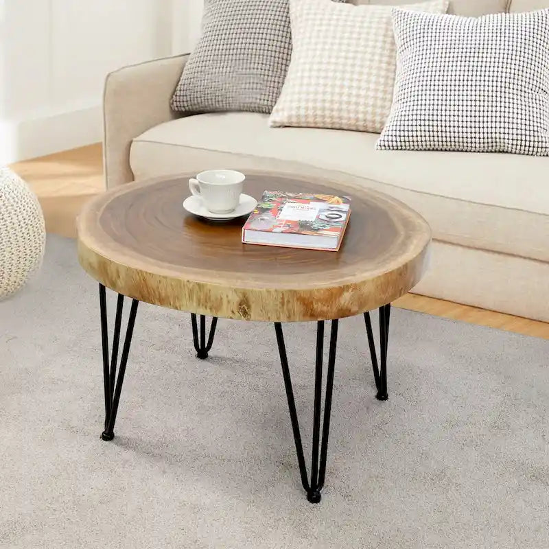 Table basse ronde en bois massif naturel
