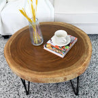 Table basse ronde en bois massif naturel