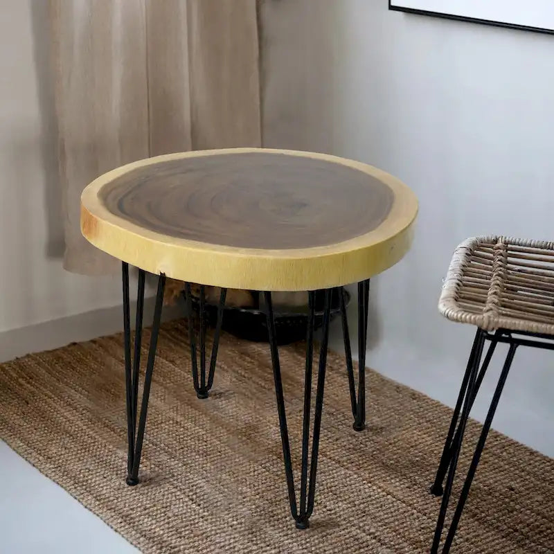 Table basse ronde en bois massif naturel