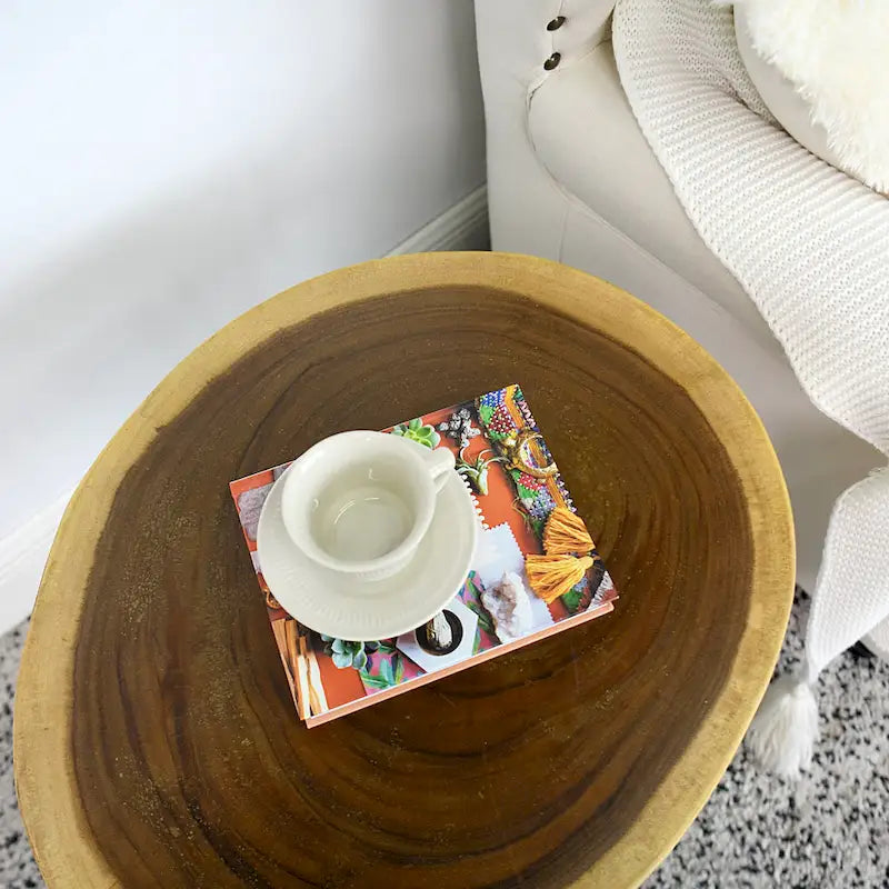 Table basse ronde en bois massif naturel