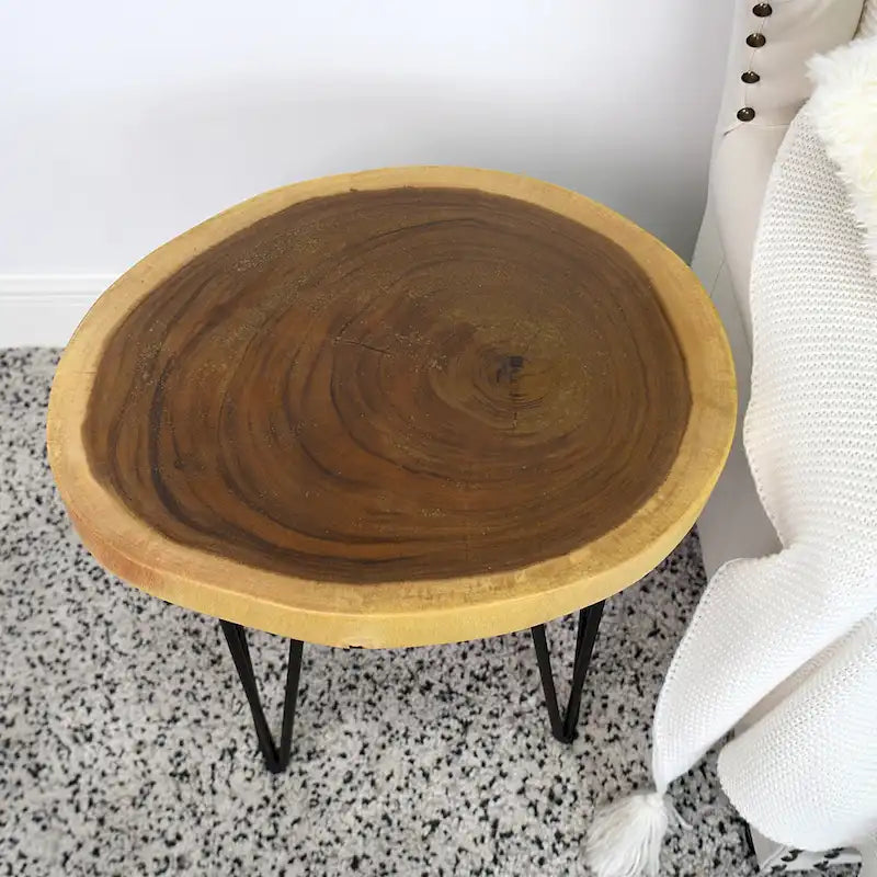Table basse ronde en bois massif naturel