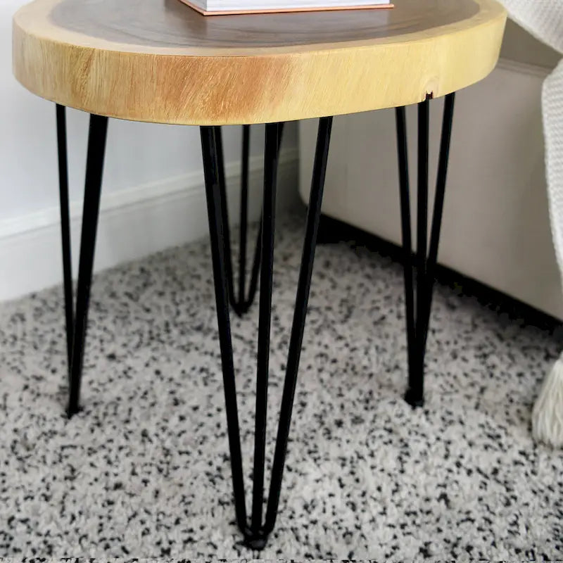 Table basse ronde en bois massif naturel