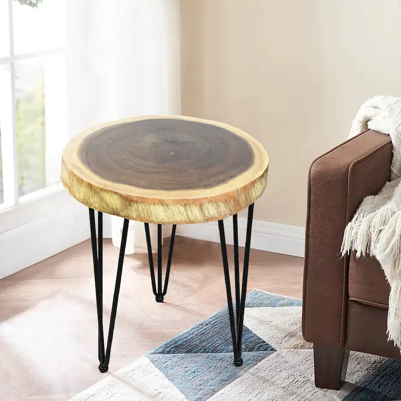 Table basse ronde en bois massif naturel