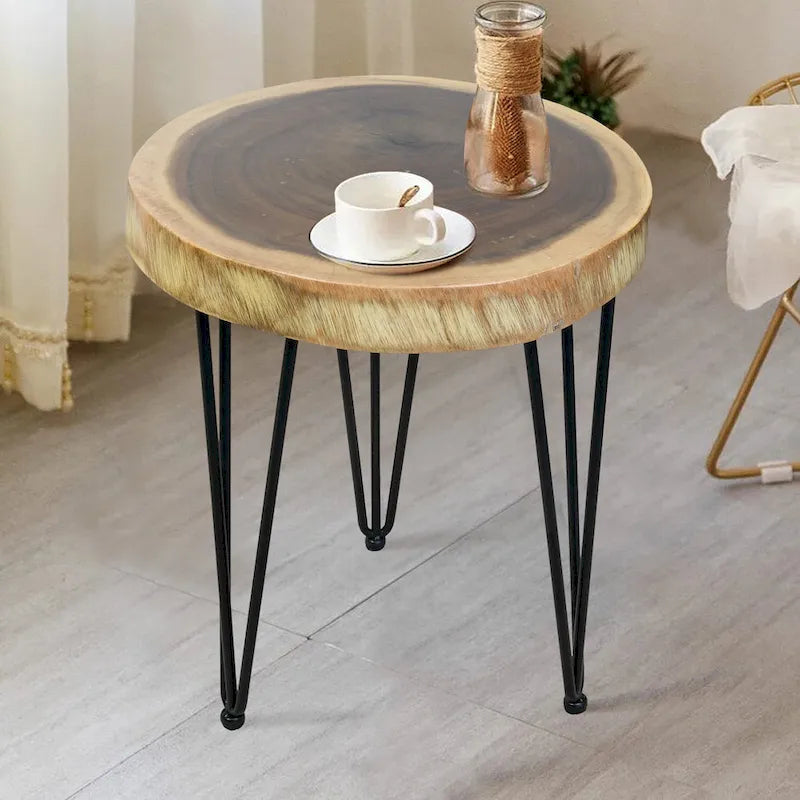Table basse ronde en bois massif naturel