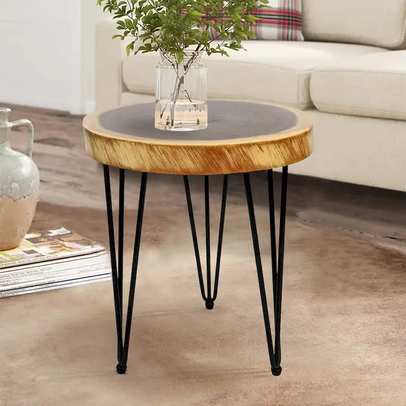 Table basse ronde en bois massif naturel