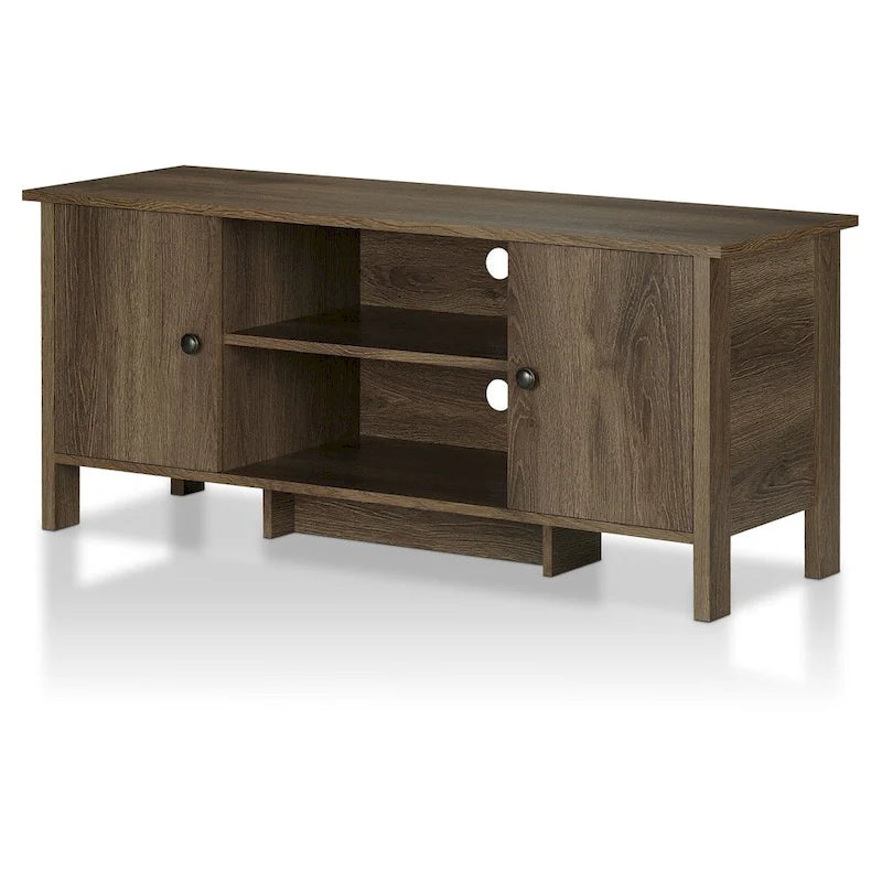 Console TV de 48 po en noyer vieilli de style transitionnel avec 6 étagères | Meuble TV