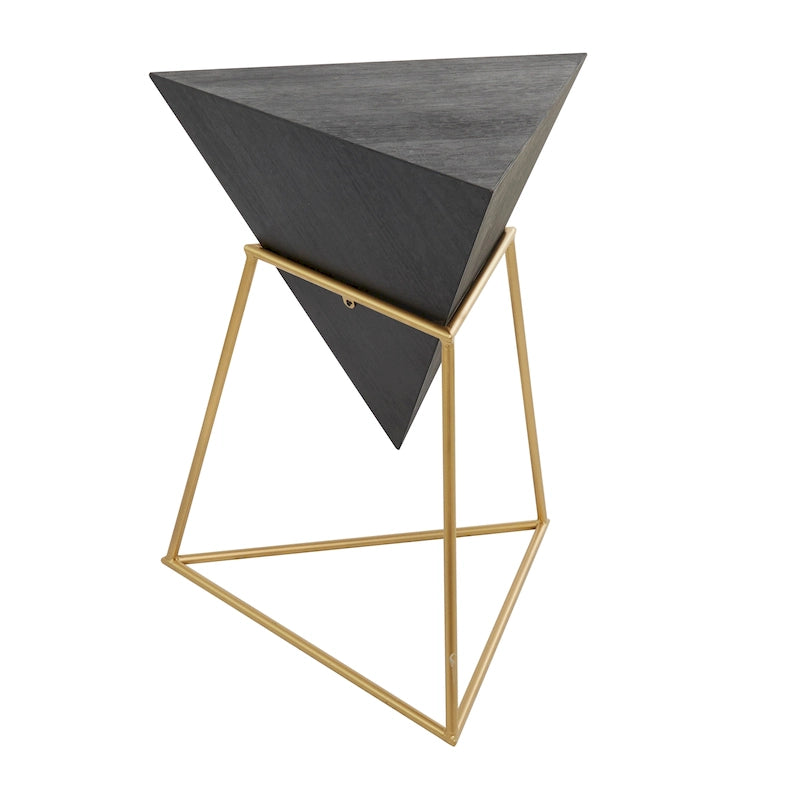 Table d'appoint en pyramide inversée géométrique en bois avec support en métal | Noir ou Blanc