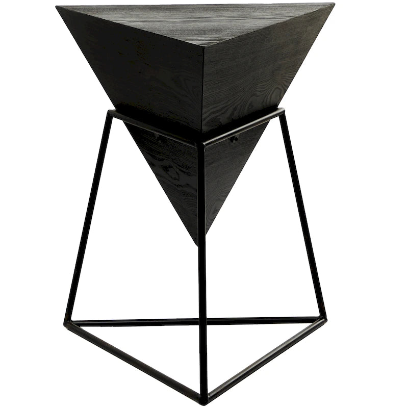 Table d'appoint en pyramide inversée géométrique en bois avec support en métal | Noir ou Blanc