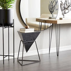 Table d'appoint en pyramide inversée géométrique en bois avec support en métal | Noir ou Blanc