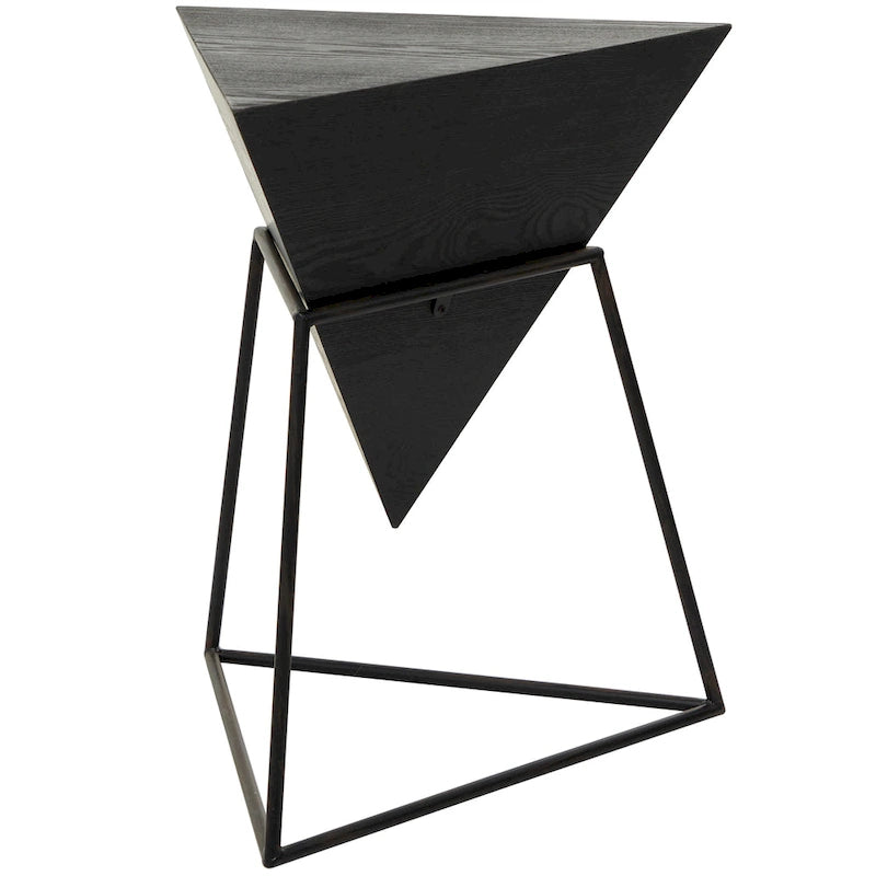 Table d'appoint en pyramide inversée géométrique en bois avec support en métal | Noir ou Blanc
