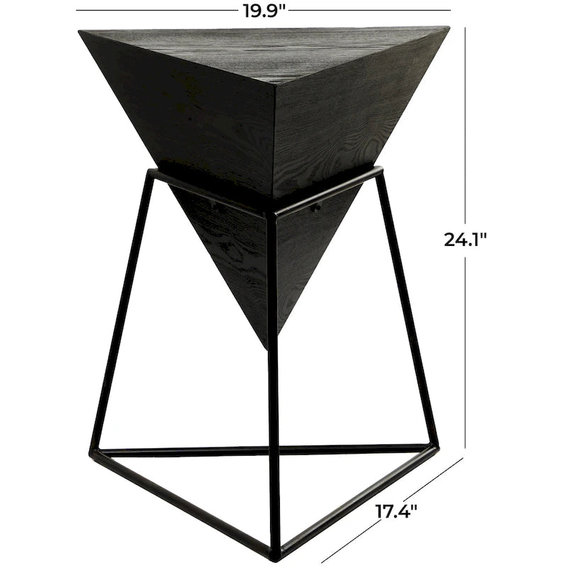 Table d'appoint en pyramide inversée géométrique en bois avec support en métal | Noir ou Blanc