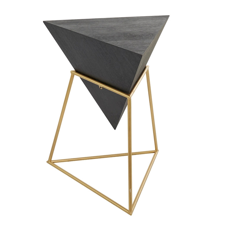 Table d'appoint en pyramide inversée géométrique en bois avec support en métal | Noir ou Blanc