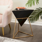Table d'appoint en pyramide inversée géométrique en bois avec support en métal | Noir ou Blanc