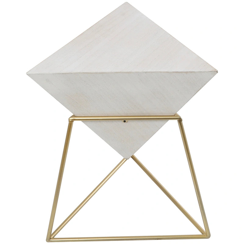 Table d'appoint en pyramide inversée géométrique en bois avec support en métal | Noir ou Blanc