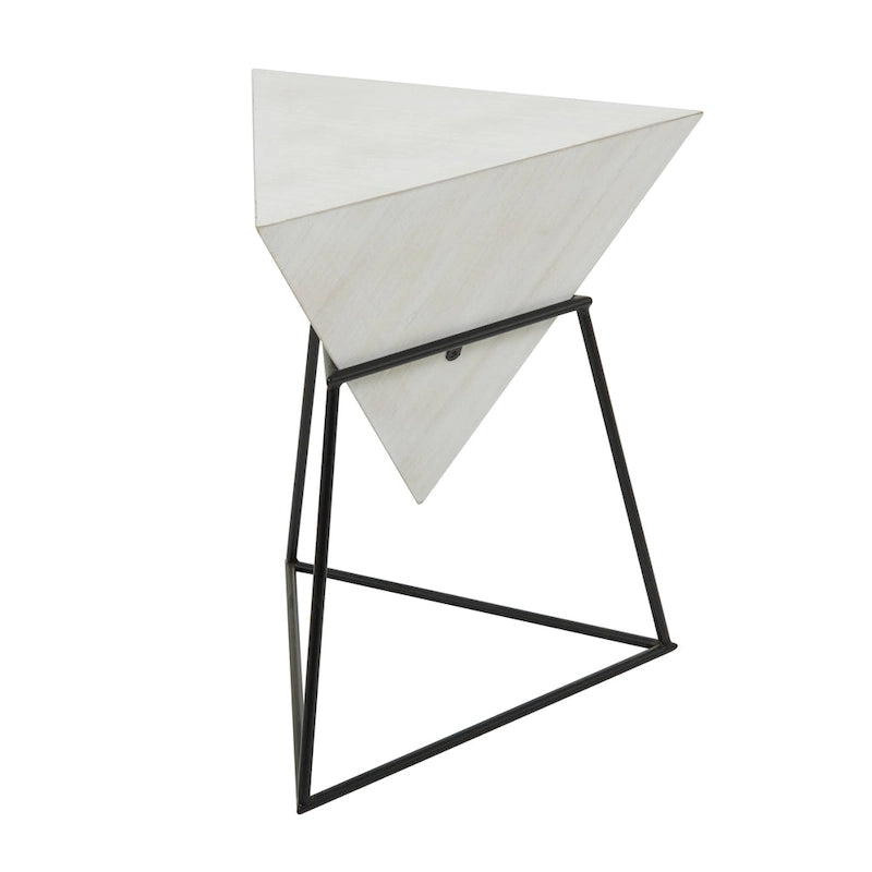 Table d'appoint en pyramide inversée géométrique en bois avec support en métal | Noir ou Blanc
