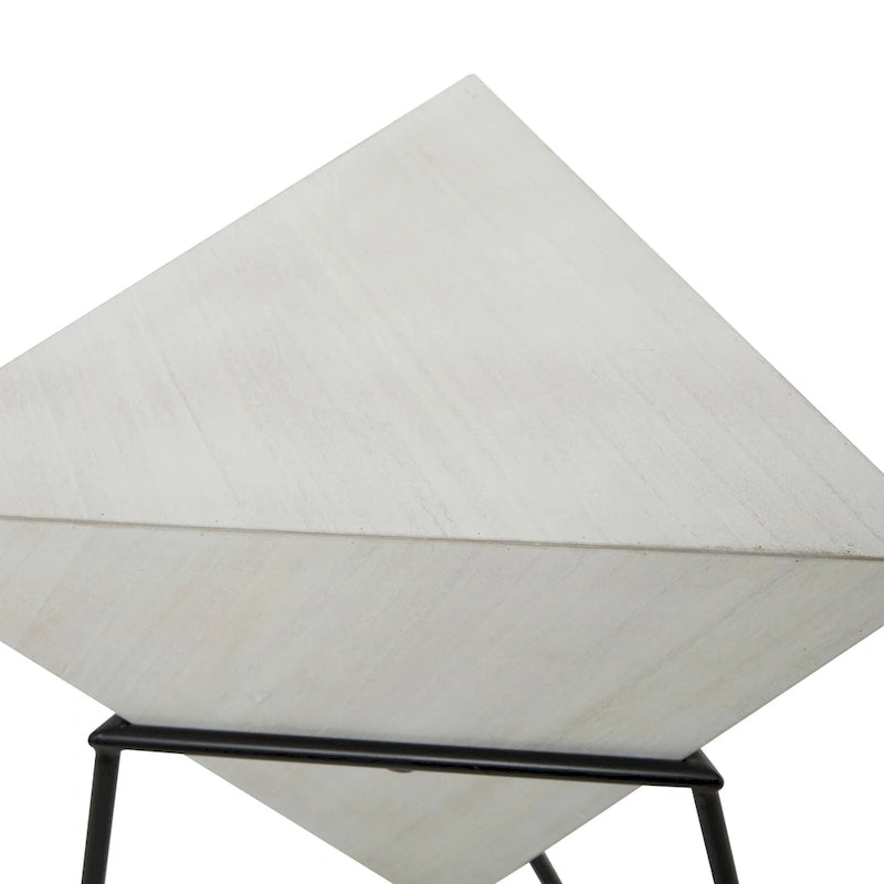 Table d'appoint en pyramide inversée géométrique en bois avec support en métal | Noir ou Blanc
