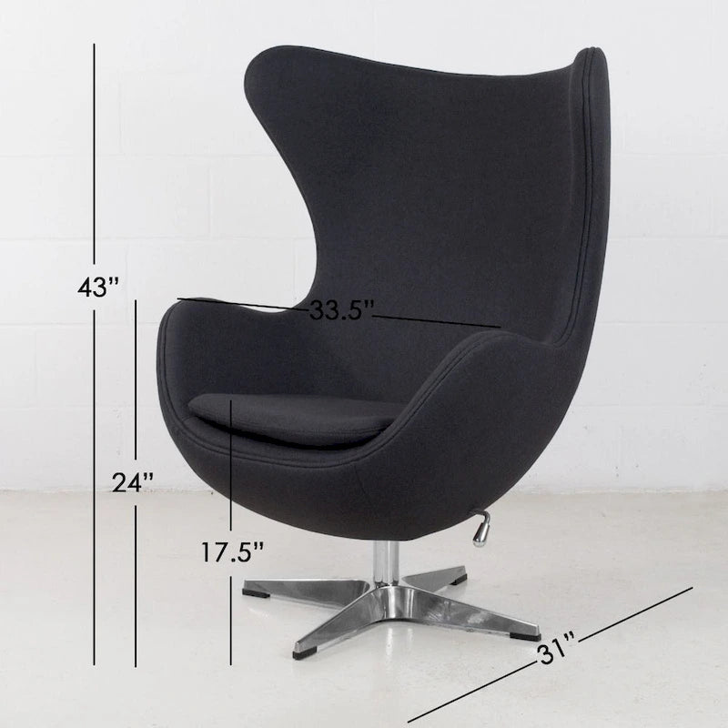 Fauteuil inclinable pivotant en tissu de laine Mid-Century Modern