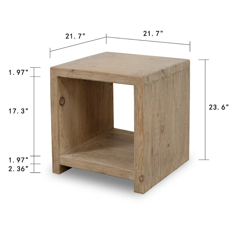 Table d'appoint cascade avec étagère ouverte | Fini naturel vieilli | 22x22x24H