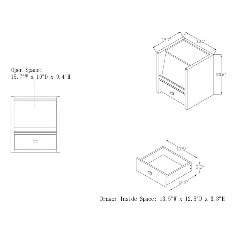Table d'appoint moderne en noyer de 45 cm avec 1 étagère | Table d'appoint minimaliste