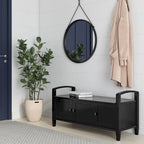 Banc de rangement d'entrée en bois massif de 112 cm de large avec siège relevable | Style Ferme