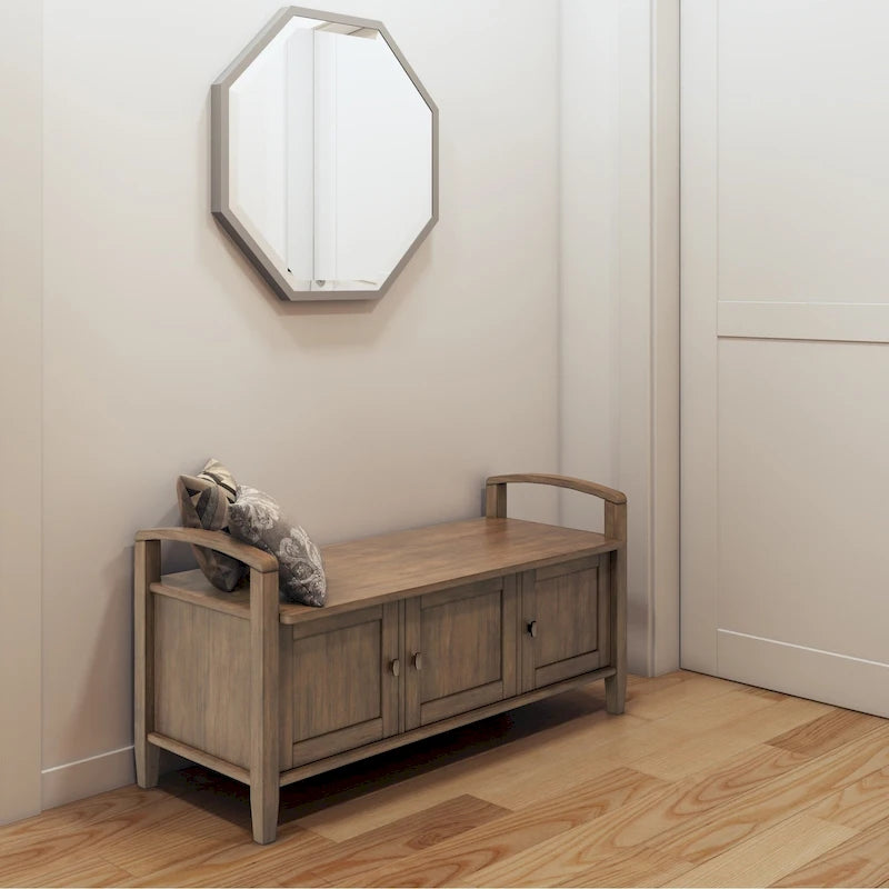 Banc de rangement d'entrée en bois massif de 112 cm de large avec siège relevable | Style Ferme
