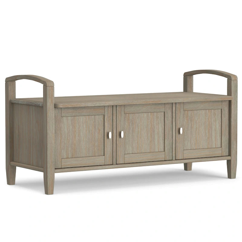 Banc de rangement d'entrée en bois massif de 112 cm de large avec siège relevable | Style Ferme