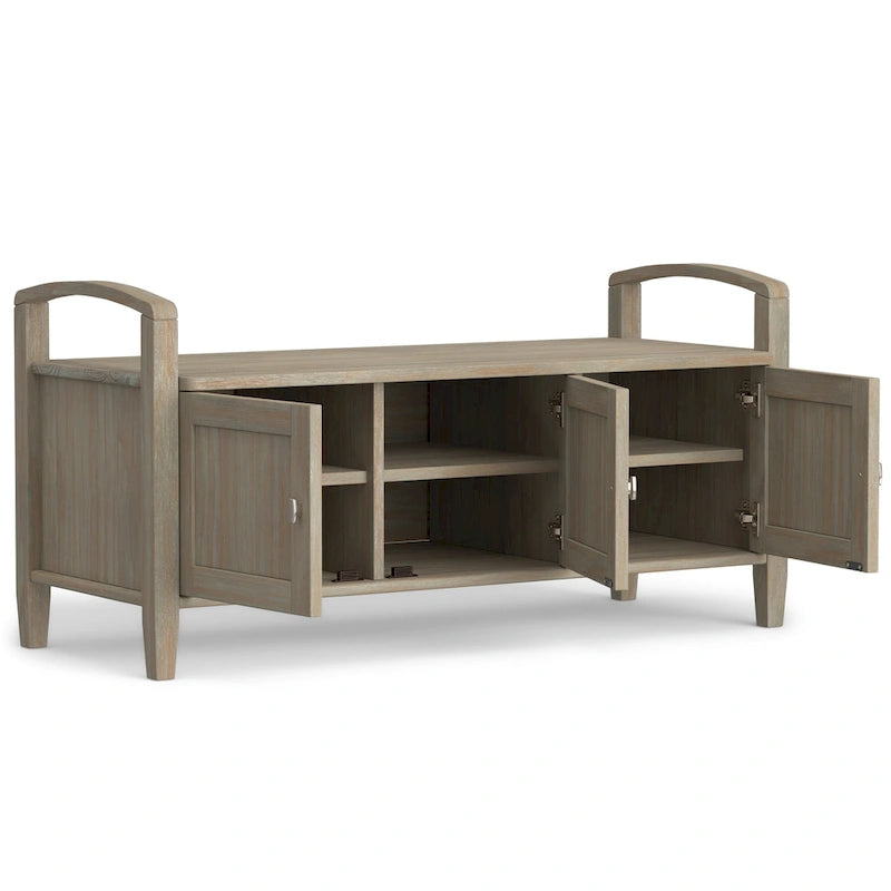 Banc de rangement d'entrée en bois massif de 112 cm de large avec siège relevable | Style Ferme