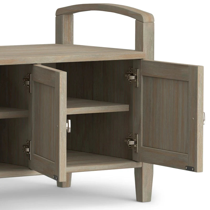 Banc de rangement d'entrée en bois massif de 112 cm de large avec siège relevable | Style Ferme