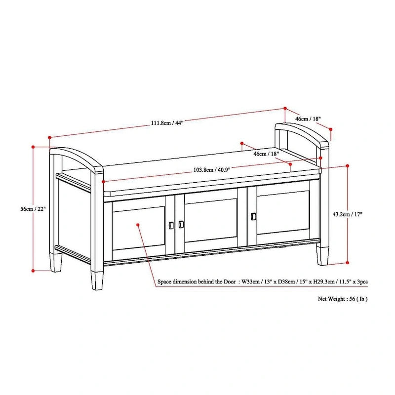 Banc de rangement d'entrée en bois massif de 112 cm de large avec siège relevable | Style Ferme
