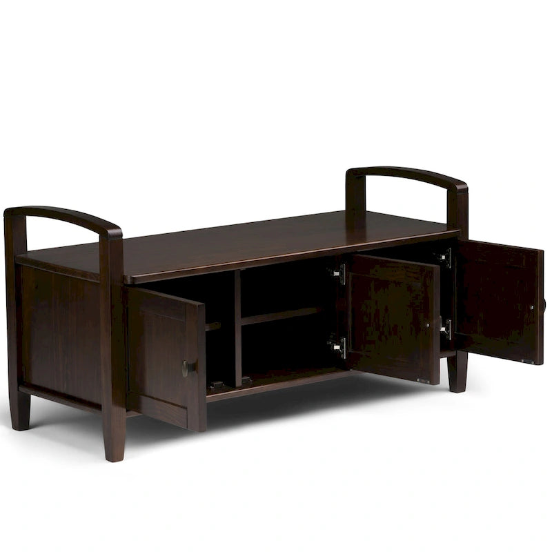 Banc de rangement d'entrée en bois massif de 112 cm de large avec siège relevable | Style Ferme