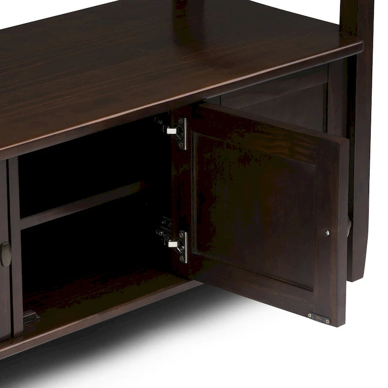 Banc de rangement d'entrée en bois massif de 112 cm de large avec siège relevable | Style Ferme