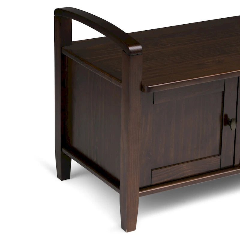 Banc de rangement d'entrée en bois massif de 112 cm de large avec siège relevable | Style Ferme