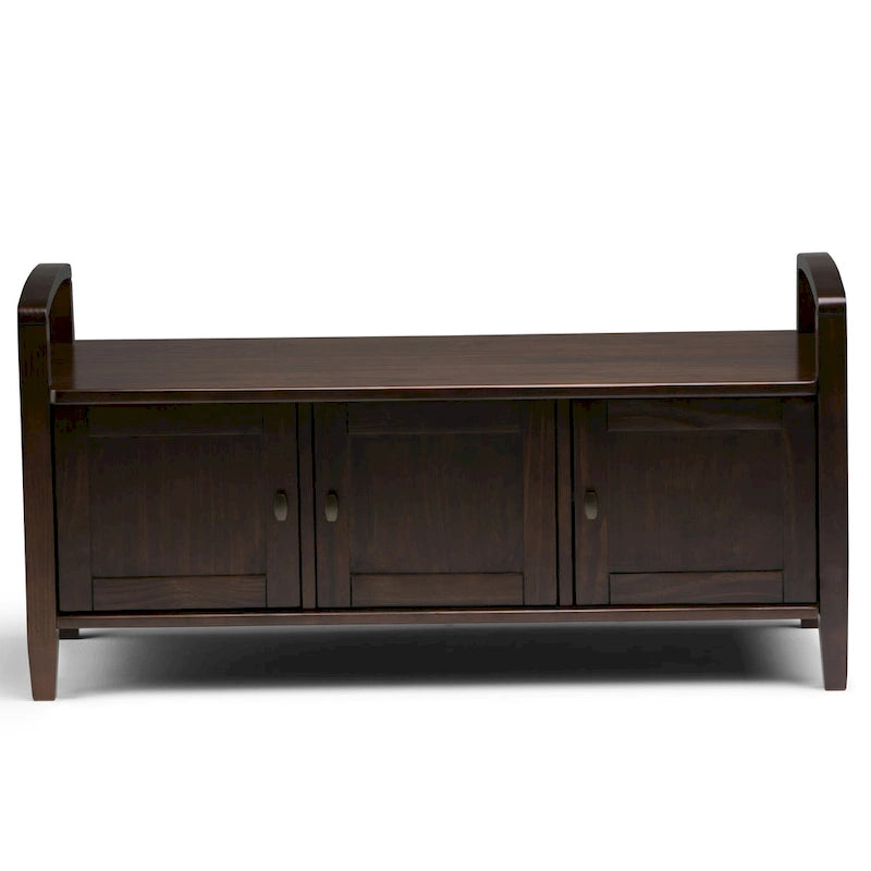 Banc de rangement d'entrée en bois massif de 112 cm de large avec siège relevable | Style Ferme