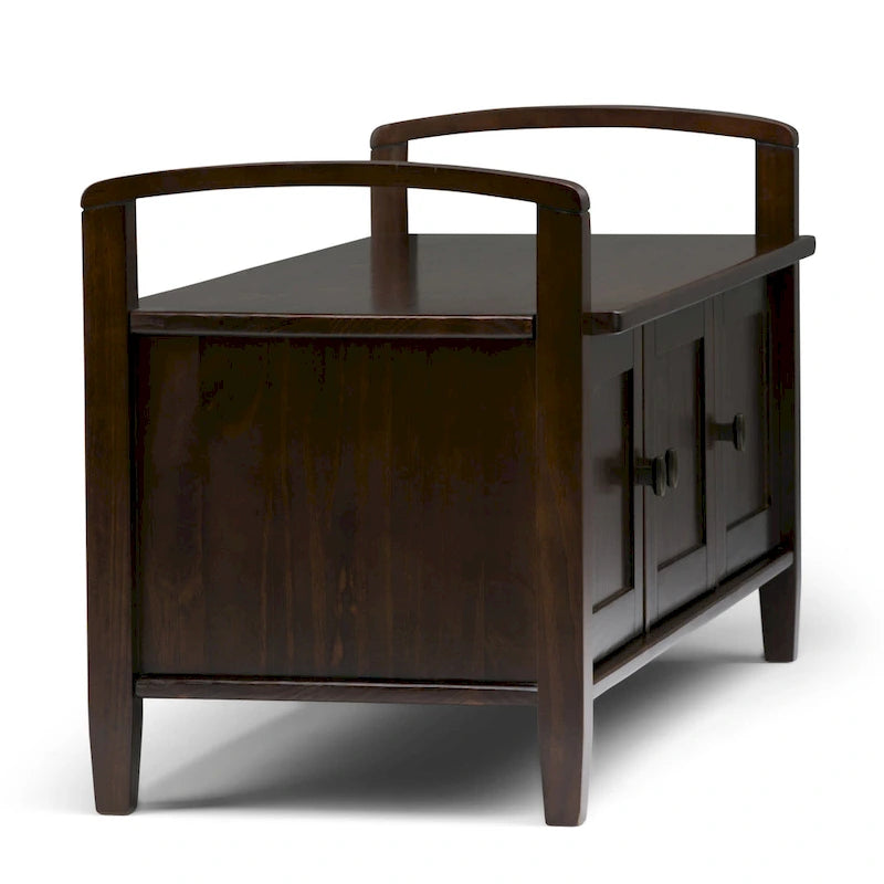 Banc de rangement d'entrée en bois massif de 112 cm de large avec siège relevable | Style Ferme