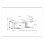 Banc de rangement d'entrée en bois massif de 112 cm de large avec siège relevable | Style Ferme