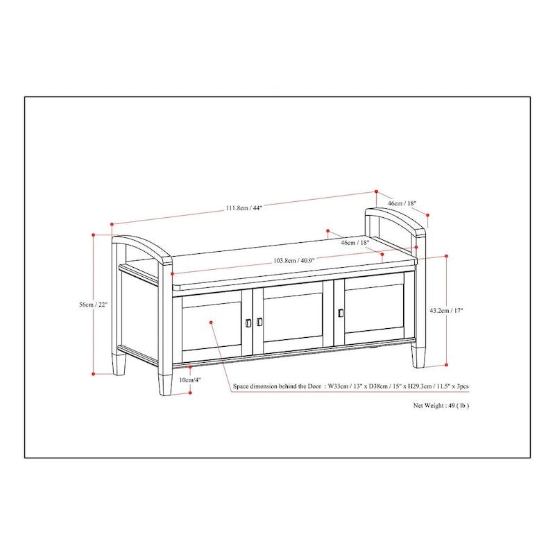 Banc de rangement d'entrée en bois massif de 112 cm de large avec siège relevable | Style Ferme