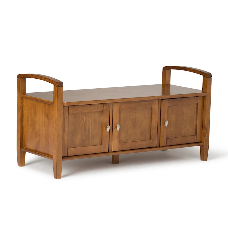 Banc de rangement d'entrée en bois massif de 112 cm de large avec siège relevable | Style Ferme