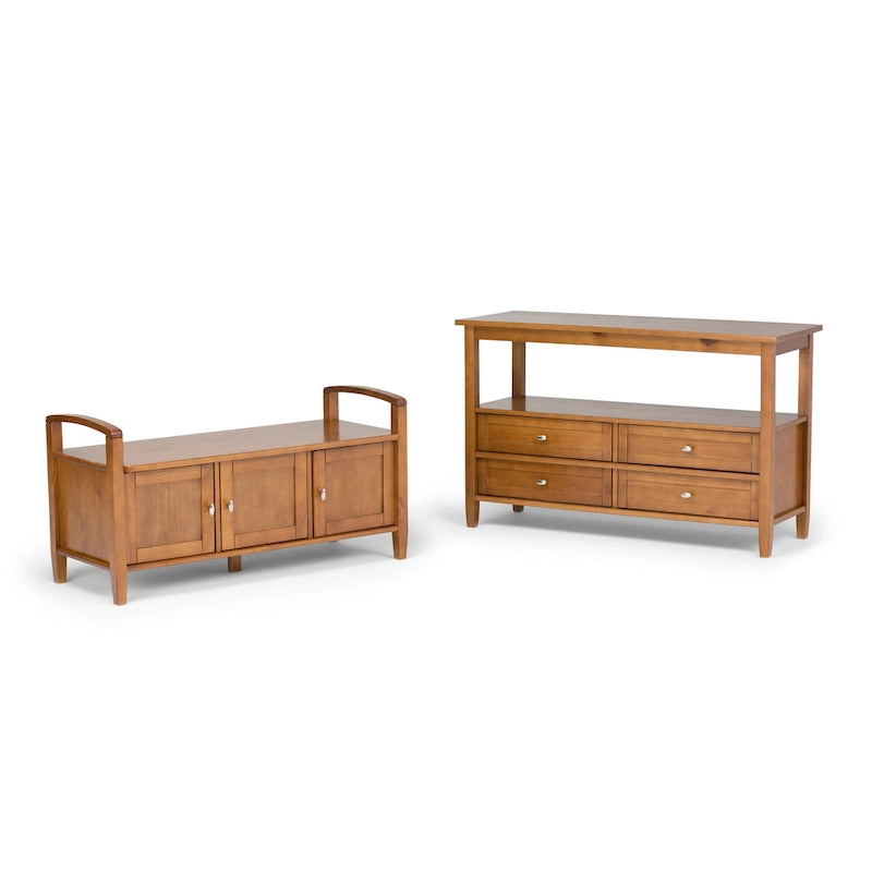 Banc de rangement d'entrée en bois massif de 112 cm de large avec siège relevable | Style Ferme