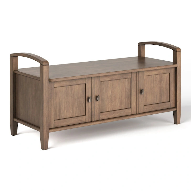 Banc de rangement d'entrée en bois massif de 112 cm de large avec siège relevable | Style Ferme