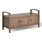 Banc de rangement d'entrée en bois massif de 112 cm de large avec siège relevable | Style Ferme