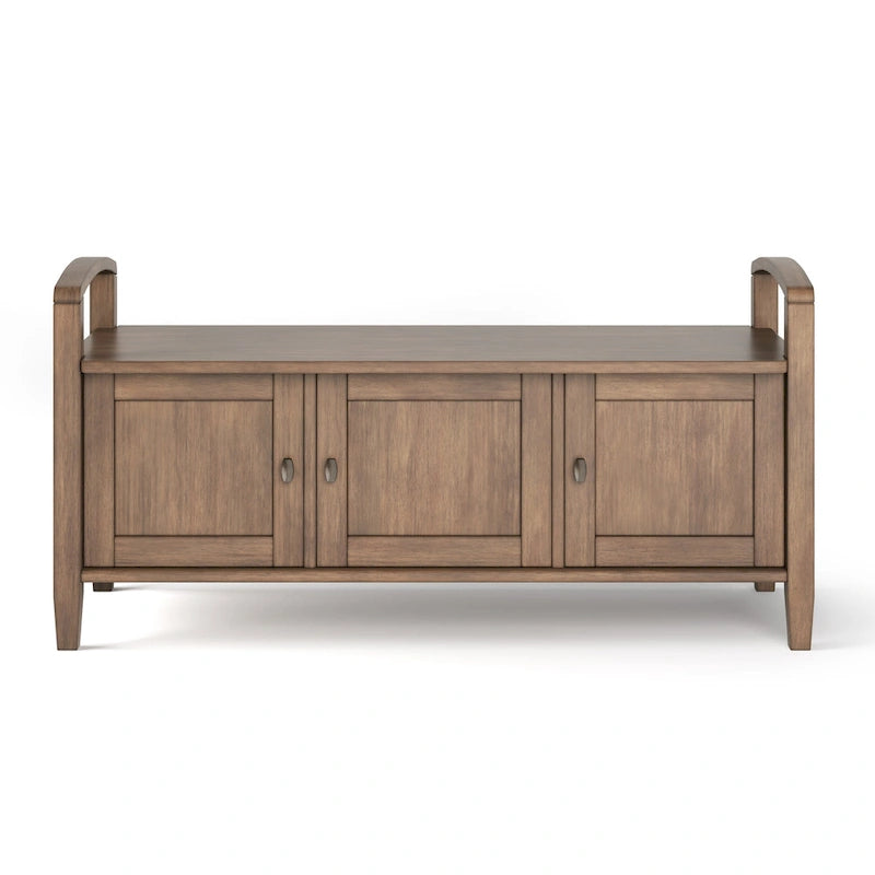 Banc de rangement d'entrée en bois massif de 112 cm de large avec siège relevable | Style Ferme