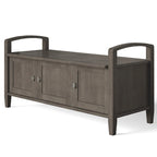 Banc de rangement d'entrée en bois massif de 112 cm de large avec siège relevable | Style Ferme