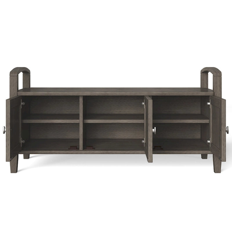 Banc de rangement d'entrée en bois massif de 112 cm de large avec siège relevable | Style Ferme